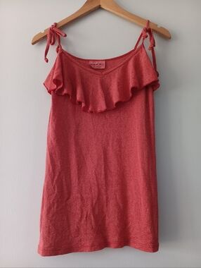 Michael Stars Red Metallic Ruffle Tank OS Tie Strap Shimmer Top